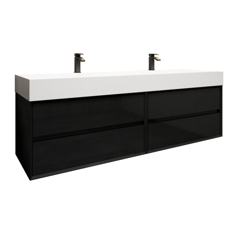 Better Vanity 71'' Wall Mounted Double Bathroom Vanity with Plastic Vanity Top Wayfair